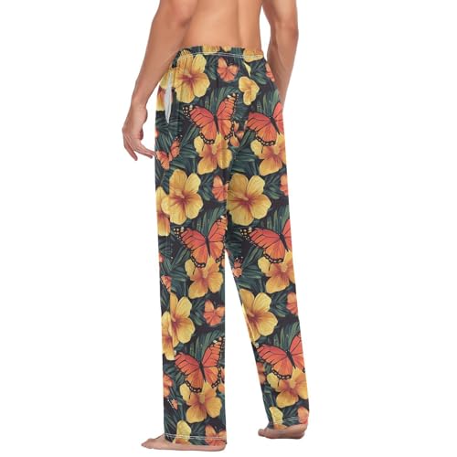 ALAZA Tropical Floral Leaves Butterfly Men's Pajama Pants Soft